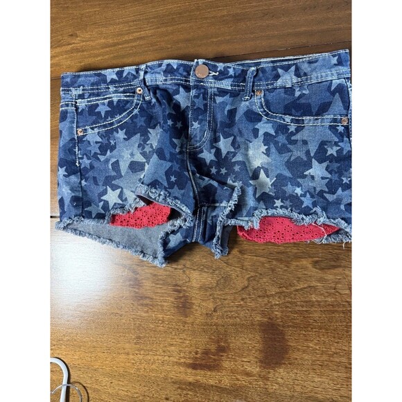 Patriotic Short Shorts Denim W Stars And Red Trim Size 15 Junior - Picture 1 of 6